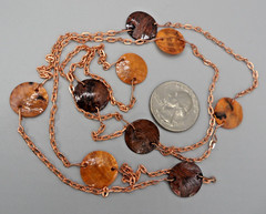Copper Shell Disc Station Necklace Mother of Pearl Cable Chain Vintage 36″