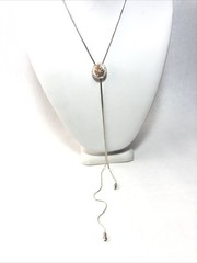 Woman’s Adjustable Slide Charm Bolo Lariat Necklace-Silver Tone W/ Brown Crystal