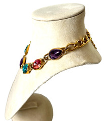 VTG 1990s Trifari TM Runway Statement Necklace Huge Faceted Multicolor Glass