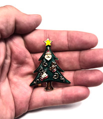 Estate Gold Tone Santa – Reindeer – Snowman Enamel Christmas Tree Pin / Brooch