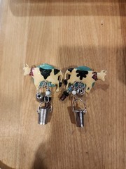 Vintage LUNCH AT THE RITZ Enamel Cow Pierced Earrings Signed. Retired. Rare!