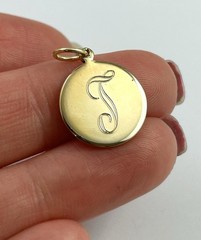 Vintage Initial T Charm Dainty Pendant Etched Gold Plated Metal Vintage Jewelry