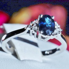 14k white gold sz 7.75 ring 1.00ct natural, treated sapphire diamond 3.30g N3397