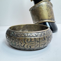Lot Of 4 Vintage Solid Brass Bracelets Cuff & Bangles Etched Boho Patina