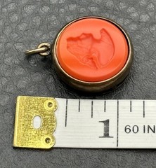 Vintage Extasia Orange Faux Coral Intaglio Cameo Pendant Gold Tone Charm