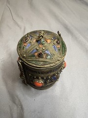 Antique Berber Silver Enamel Amulet Box c.1900 North Africa (Kabyle Attrib.)