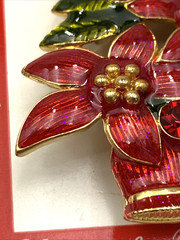 VTG Signed Christopher Radko Poinsettia Enamel Brooch Pendant 2-1/8 x 1-5-8”
