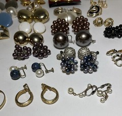 Vtg Lot of 54 Gold Tone Clip On & Screw Back Earrings Bergere Monet Trifari Etc