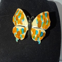 ANTIQUE VINTAGE ENAMELED METAL BUTTERFLY BROOCH MADE IN GERMANY