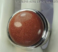 1″ GOLDSTONE Spider style Sterling Silver 0.925 Estate COCKTAIL BAND RING size 9