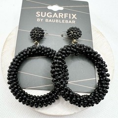 New Sugarfix by Baublebar Black Beaded Hoop Post Earrings