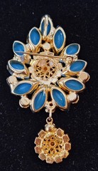 Juliana DE VTG Turquoise Marquise Pendant Necklace Clip Earrings Set READ Detail
