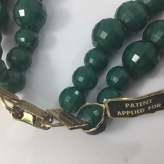 Vintage Double Layered Plastic Round Faceted Green Beaded Necklace Earrings
