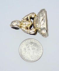Superb Antique Georgian Gold Fill Chalcedony Griffin Sword Intaglio Seal Pendant
