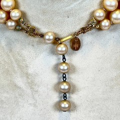 LES BERNARD Faux Pearl Choker Necklace Intaglio Lovers Cameo Hermes Aphrodite