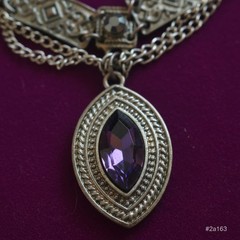Vintage Gothic Antiqued Silver Tone Filigree Panel Marquise Rhinestone Necklace