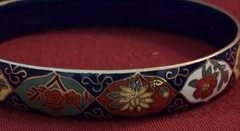 Three Vintage High End Cloisonné Bangle Bracelet One Hinged Antique
