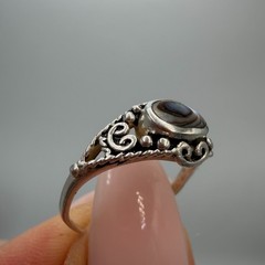Vintage 925 Sterling Silver Abalone Shell Ring Filigree Boho Women Size 5.5