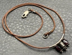Vintage Garnet Cabochon Leather Cord Necklace Sterling Silver Pendant Choker