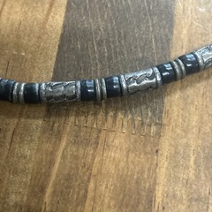 18” Silver And Black Beaded Necklace Zig Zag Pattern Rod Beads