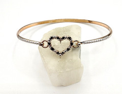 Ross Simons Hinged Bangle, Heart, Black Spinel Gemstone Sterling Silver Vermeil