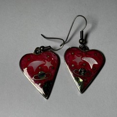 Vintage Alpaca Mexico Earrings Cosmic Heart Stars Pink Jewelry