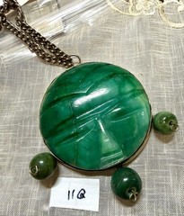 Vintage Mexican Alpaca Green Onyx Stone Pendant Necklace Large Modernist Disc