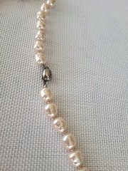 Vintage Signed Les Bernard Baroque Faux Pearls Cream Hand Knotted 29”Necklace