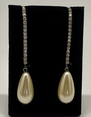 Vintage Rhinestone & Faux Pearl Teardrop Dangle Earrings