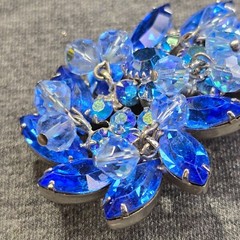 Juliana D&E Blue Crystal Clip-On Earrings & Brooch Set Rhinestone Bead Accents