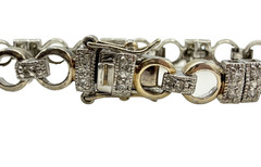 Vintage Signed FAS 925 Two Tone Sterling Silver Vermeil CZ Tennis Bracelet