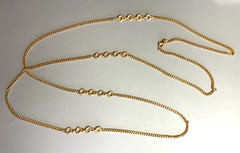 MONET Vintage Gold-Tone Station Necklace Textured Open Circle Curb Chain 28in