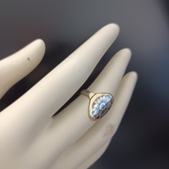 Niello Floral Ring Gilded Silver Oval Vintage Statement Size 8.5 Vintage 875