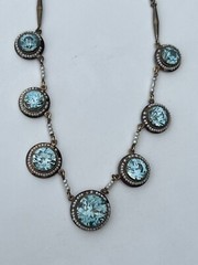Antique Victorian 14k Gold Round Vivid Blue Zircons with Seed Pearls Necklace