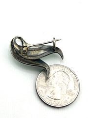 Norway Finn Jensen Sterling silver enamel leaf brooch light green Guilloche