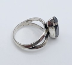 Vintage Sterling Silver Marquise Hematite Ring Size 5.5 Split Shank Navette Goth