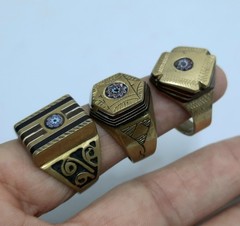 Morocco Top Brass Three Men’s Ring Chevron Bead Engraving Pieces US Size 11