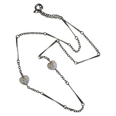Vintage silver tone Bar Link Chain White Ceramic Hearts Station Necklace 17″