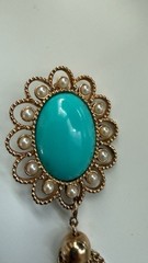 Vintage Sarah Coventry Turquoise Cabochon and Faux Pearl Tassel Brooch