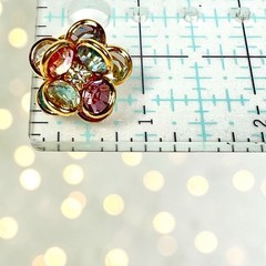 Vtg Bezel Set Earrings Pierced Pastel Blue Pink Clear Green Rhinestone Center