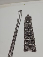 Vintage CELIBRITY NY silver Filligree Double Chain & Bracelet Set 28& 8.5 in