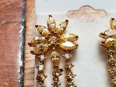 VINTAGE * STERLING SILVER (925) * EARRINGS 1″- GOLD PLATE on SILVER, CITRINE