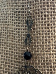 Vintage Chandelier Earrings- Filigree & black Teardrop Dangles