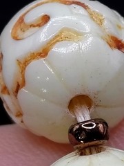 N696 Vintage Chinese Export Carved Faux Ivory Beaded Necklace 15mm 23g Floral