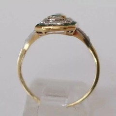 Art Deco Style Lab Created Emerald 3-Stone 14K Gold FN Wedding Anniversary Ring
