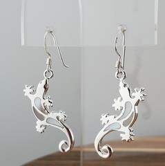 VTG 925 Gecko Lizard Earrings 1.5in Drop Sterling Silver 3gtw White MOP Inlay