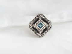 Sterling Silver 925 Heated Blue Topaz Etruscan Style Ring Size 9