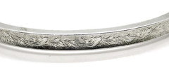 Vintage Marathon 925 Sterling Silver Etched Leaf Pattern Hinged Bangle Bracelet