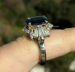 Edwardian 3.50Ct Oval Cut Blue Sapphire CZ Halo Women Ring 14K White Gold Finish