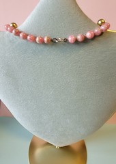 Vintage Genuine Rhodochrosite Bead Pearl Knotted Necklace